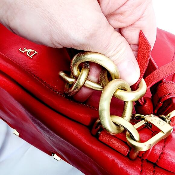 Diane Von Furstenberg Red Leather New Harper Charlotte Shoulder Bag - Picture 12 of 16
